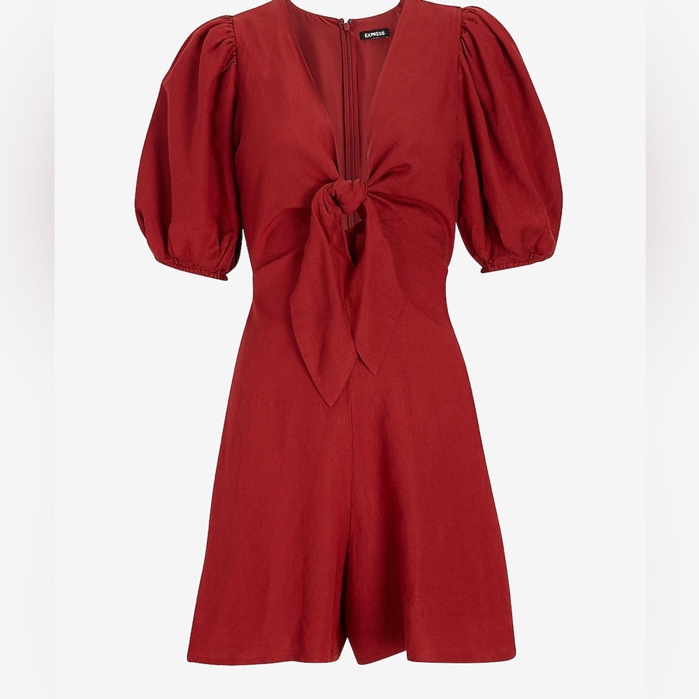 Express Linen Romper Blend Puff Sleeve used Size S’